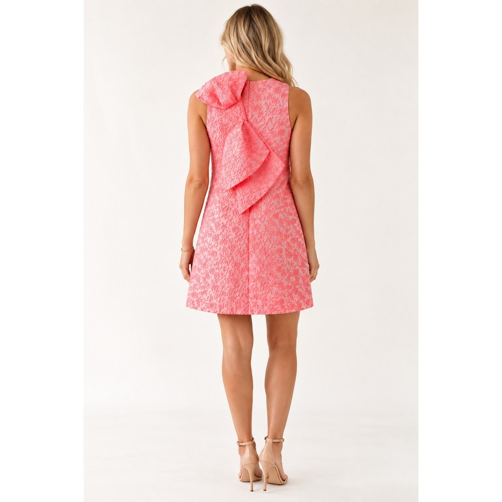 Pearl by Lela Rose Coral Pink Floral Jacquard Bow Back Shift Mini Dress 2